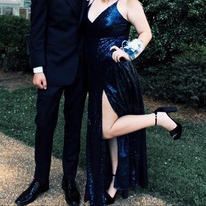Blue Sequin Prom Dress